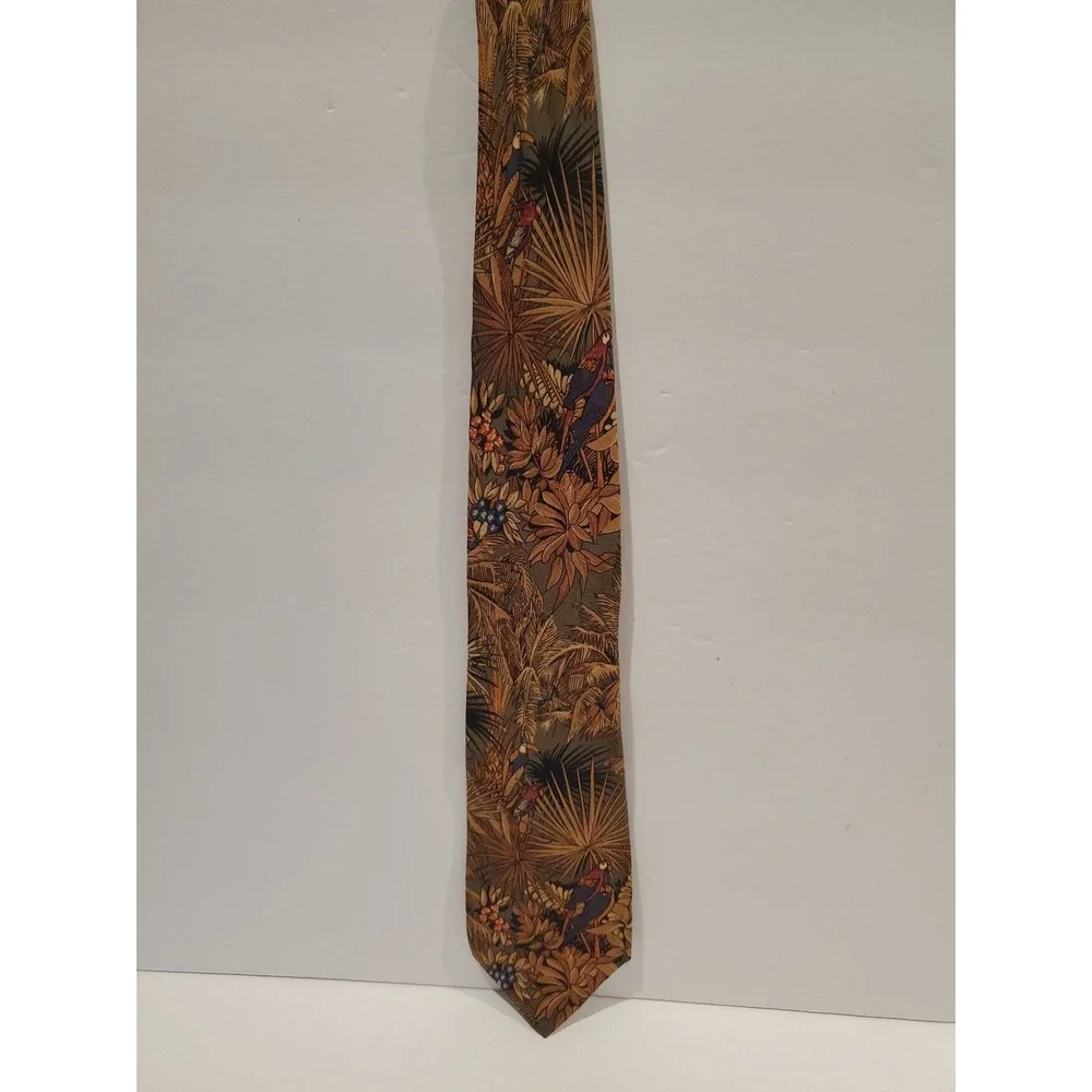 Vintage Silk Necktie Tropical Bird Print - Retro Design Studios - Slight Damage